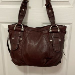 Vintage~ leather ~ B MAKOWSKY~ wine colored Handbag~purse ~EUC ~ gold tone TRIM
